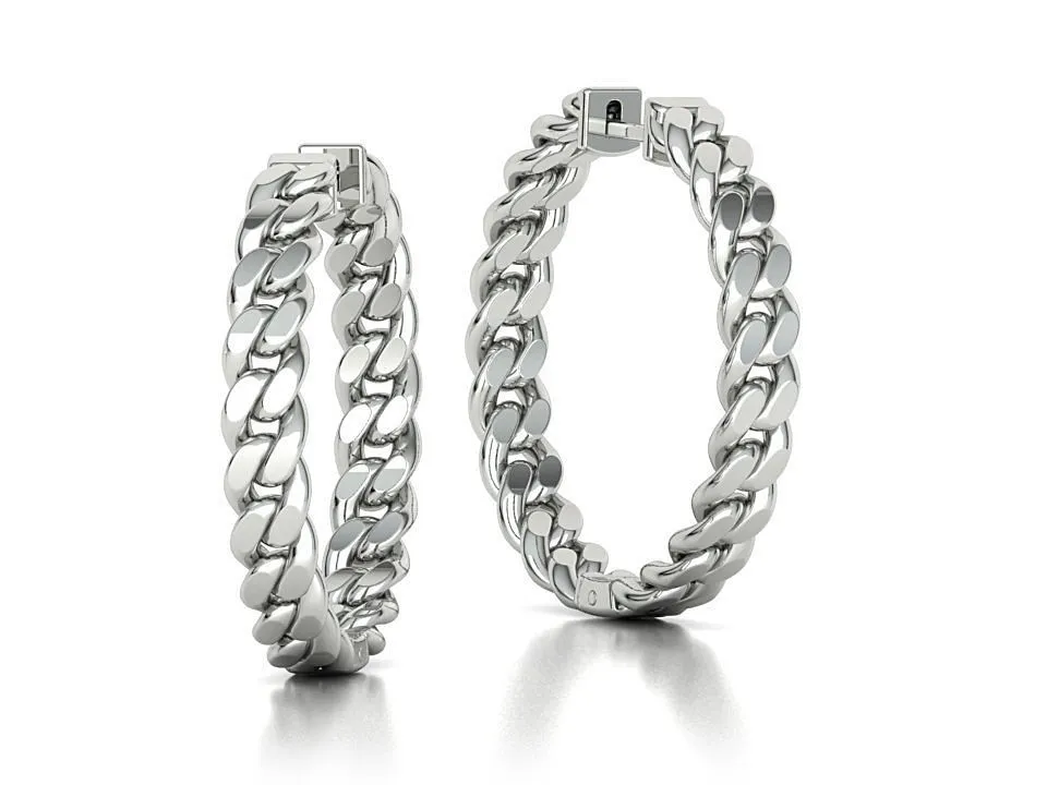 High-polished 30mm chain hoop earrings, symbolizing modern elegance and sophistication, perfect for any occasion.