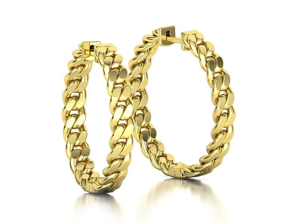 High-polished 30mm chain hoop earrings, symbolizing modern elegance and sophistication, perfect for any occasion.