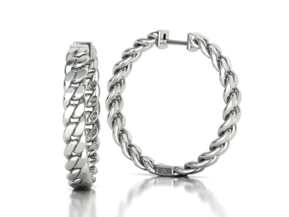 High-polished 30mm chain hoop earrings, symbolizing modern elegance and sophistication, perfect for any occasion.