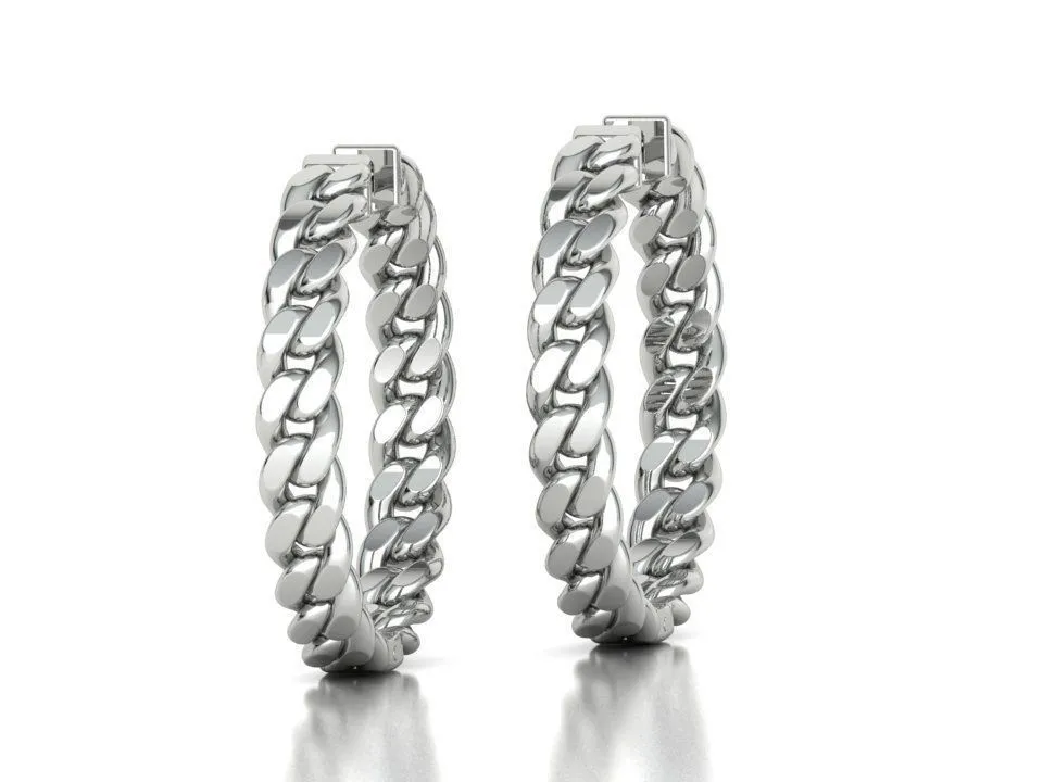 High-polished 30mm chain hoop earrings, symbolizing modern elegance and sophistication, perfect for any occasion.