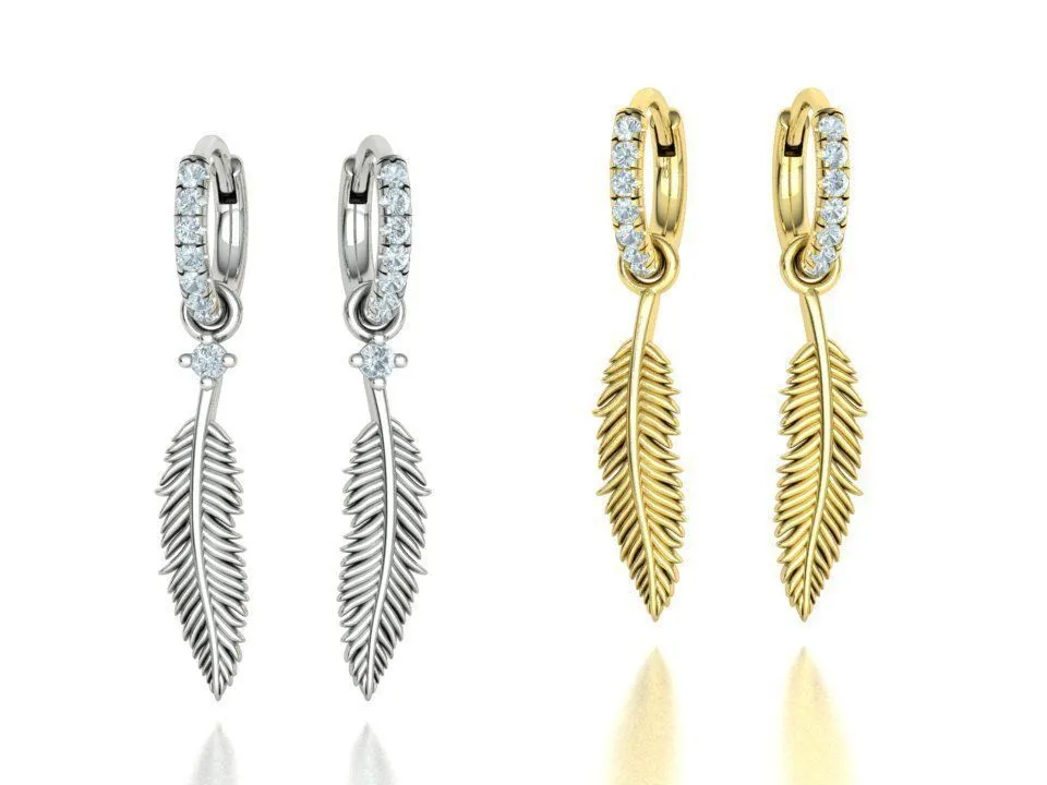 High-polished feather small hoop earrings, symbolizing natural elegance and sophistication, perfect for any occasion.