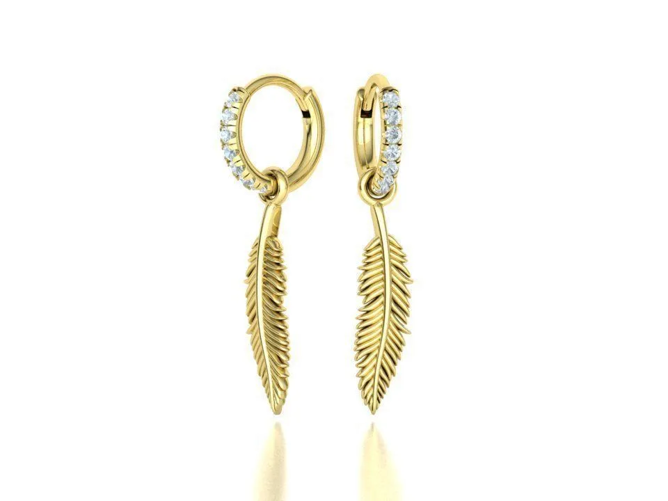 High-polished feather small hoop earrings, symbolizing natural elegance and sophistication, perfect for any occasion.