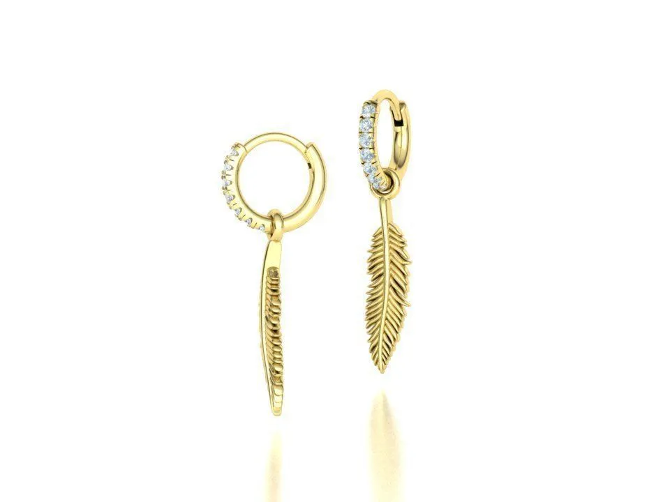 High-polished feather small hoop earrings, symbolizing natural elegance and sophistication, perfect for any occasion.