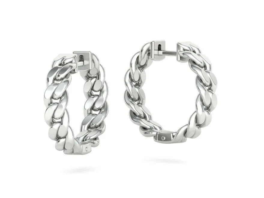 High-polished 20mm hoop earrings with a Cuban link design, symbolizing timeless elegance and sophistication, perfect for any occasion.