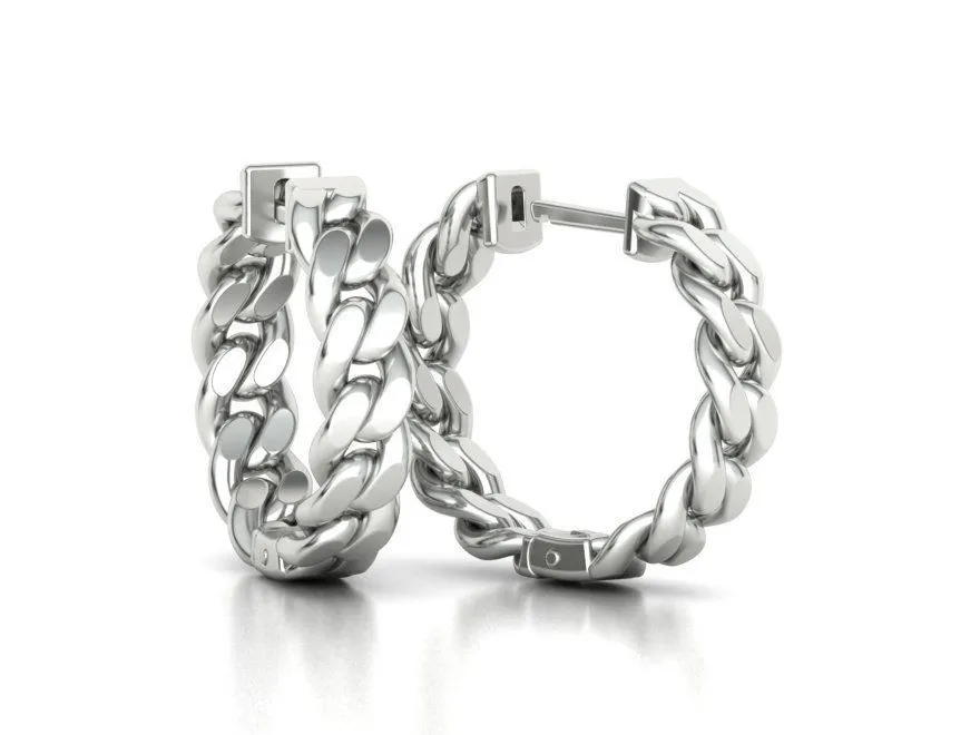 High-polished 20mm hoop earrings with a Cuban link design, symbolizing timeless elegance and sophistication, perfect for any occasion.