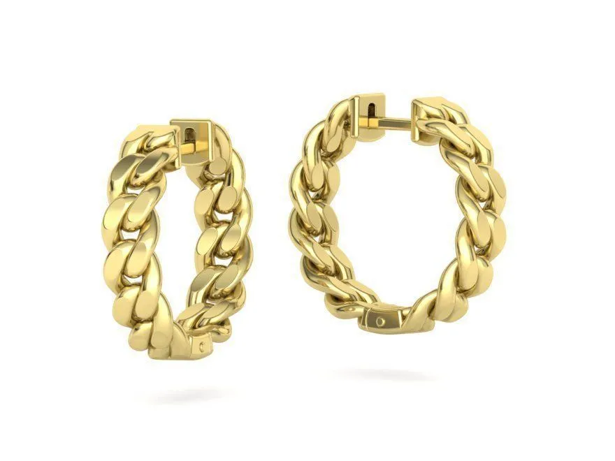 High-polished 20mm hoop earrings with a Cuban link design, symbolizing timeless elegance and sophistication, perfect for any occasion.