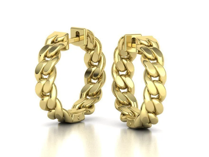 High-polished 20mm hoop earrings with a Cuban link design, symbolizing timeless elegance and sophistication, perfect for any occasion.
