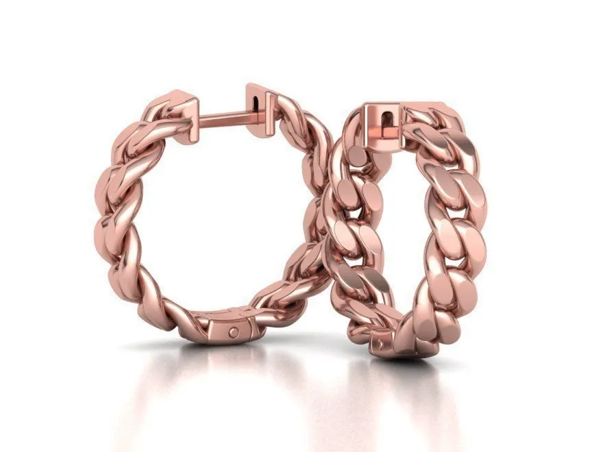 High-polished 20mm hoop earrings with a Cuban link design, symbolizing timeless elegance and sophistication, perfect for any occasion.