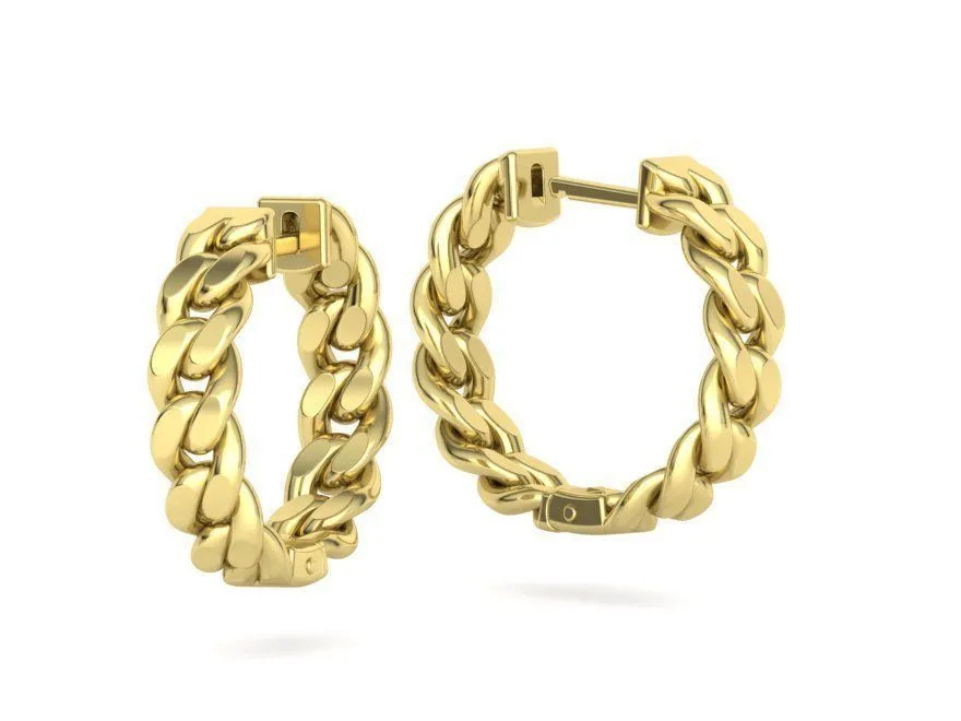 High-polished 20mm hoop earrings with a Cuban link design, symbolizing timeless elegance and sophistication, perfect for any occasion.