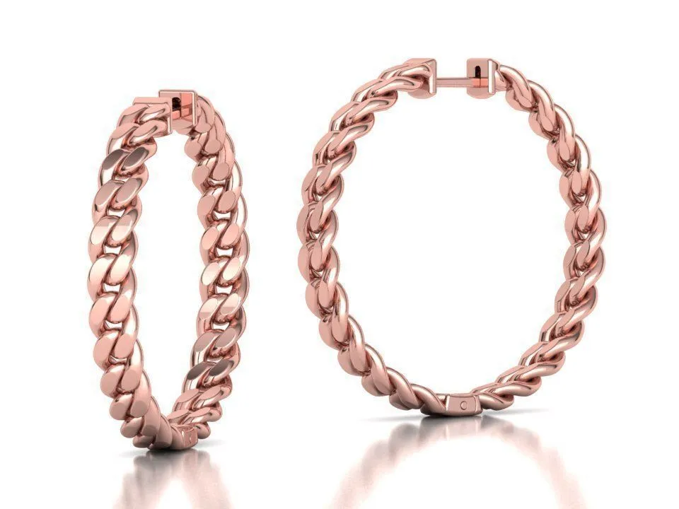 Hoop Cuban Earrings 35mm-10 High-polished 35mm hoop earrings with a Cuban link design, symbolizing timeless elegance and sophistication, perfect for any occasion.