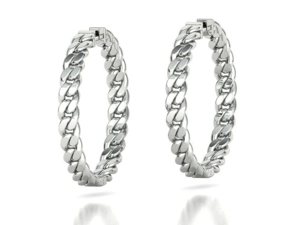 Hoop Cuban Earrings 35mm-14 High-polished 35mm hoop earrings with a Cuban link design, symbolizing timeless elegance and sophistication, perfect for any occasion.