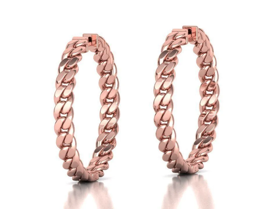 Hoop Cuban Earrings 35mm-28 High-polished 35mm hoop earrings with a Cuban link design, symbolizing timeless elegance and sophistication, perfect for any occasion.