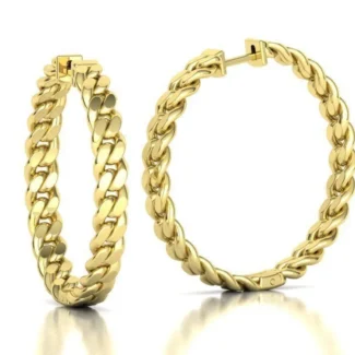 High-polished 35mm hoop earrings with a Cuban link design, symbolizing timeless elegance and sophistication, perfect for any occasion.