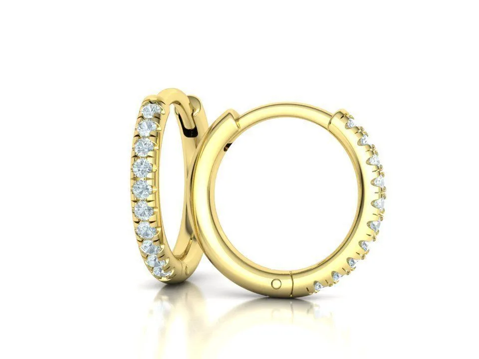 High-polished 10mm hoop earrings adorned with pavé diamonds, symbolizing luxury and sophistication, perfect for any occasion.