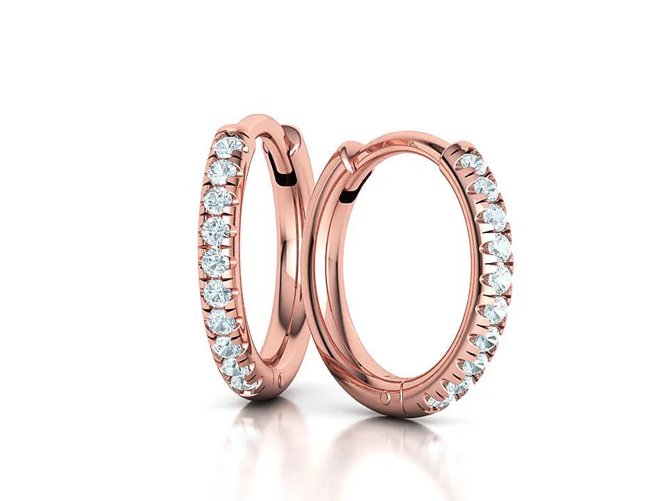 High-polished 10mm hoop earrings adorned with pavé diamonds, symbolizing luxury and sophistication, perfect for any occasion.