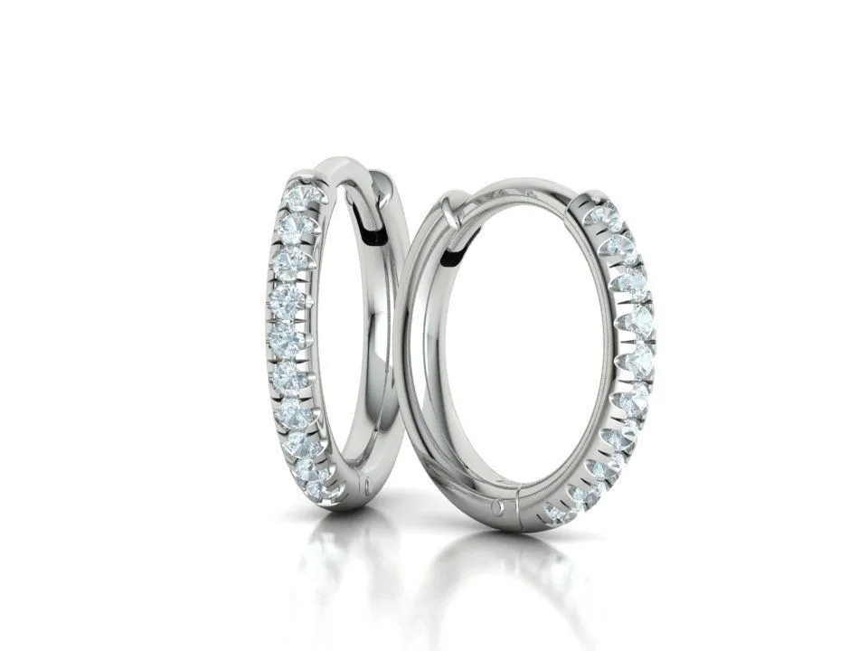 High-polished 10mm hoop earrings adorned with pavé diamonds, symbolizing luxury and sophistication, perfect for any occasion.