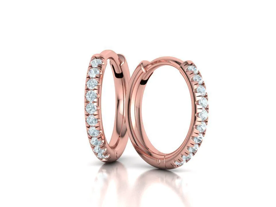 High-polished 10mm hoop earrings adorned with pavé diamonds, symbolizing luxury and sophistication, perfect for any occasion.