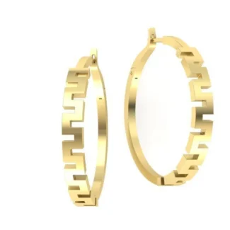 High-polished 36mm hoop earrings with an intricate meander design, symbolizing timeless elegance and sophistication, perfect for any occasion.