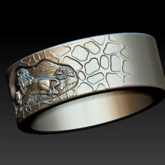Wedding band promise pair rings featuring a detailed depiction of a lion family, symbolizing strength and unity, perfect for couples who embrace a bold style.