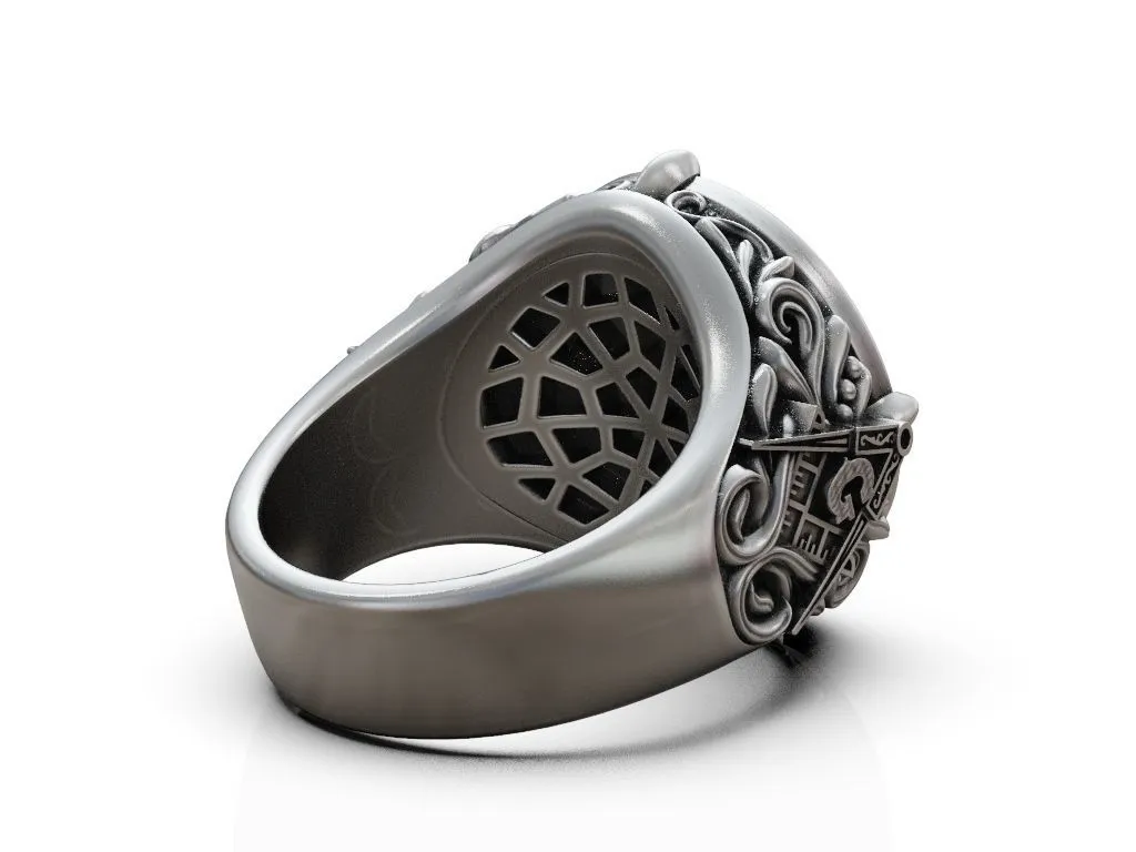 Masonic Eye Pyramid Illuminati Ring-10 Silver ring featuring a detailed Masonic Eye and Pyramid design, symbolizing mystery and enlightenment, perfect for those who embrace a bold style.