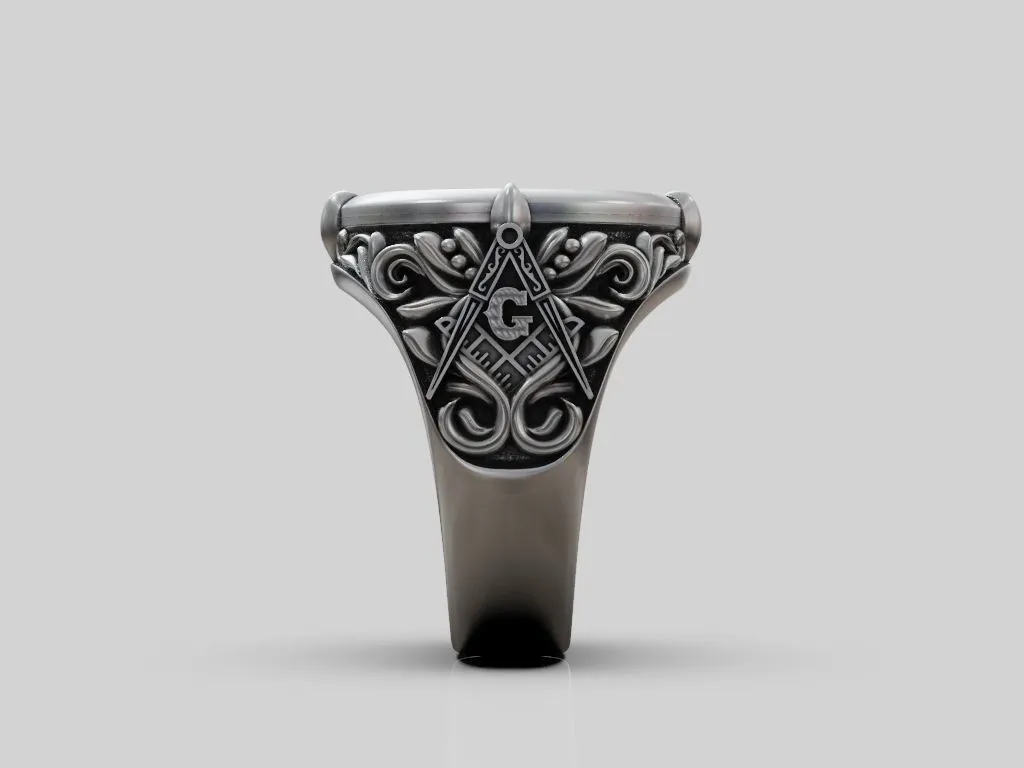 Masonic Eye Pyramid Illuminati Ring-2 Silver ring featuring a detailed Masonic Eye and Pyramid design, symbolizing mystery and enlightenment, perfect for those who embrace a bold style.