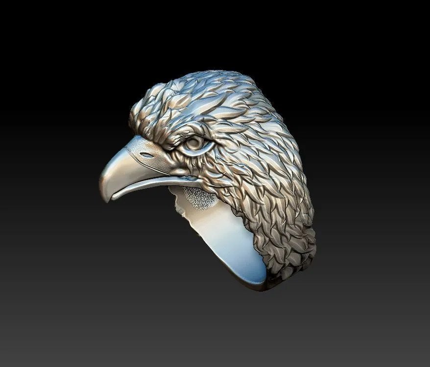Men's Ring Eagle Hawk Falcon Head-4 Silver ring featuring a detailed depiction of an eagle, hawk, and falcon head, symbolizing strength and freedom, perfect for those who embrace a bold style.
