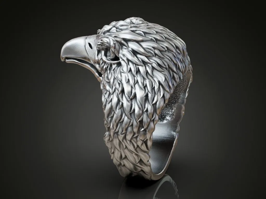 Men's Ring Eagle Hawk Falcon Head-5 Silver ring featuring a detailed depiction of an eagle, hawk, and falcon head, symbolizing strength and freedom, perfect for those who embrace a bold style.