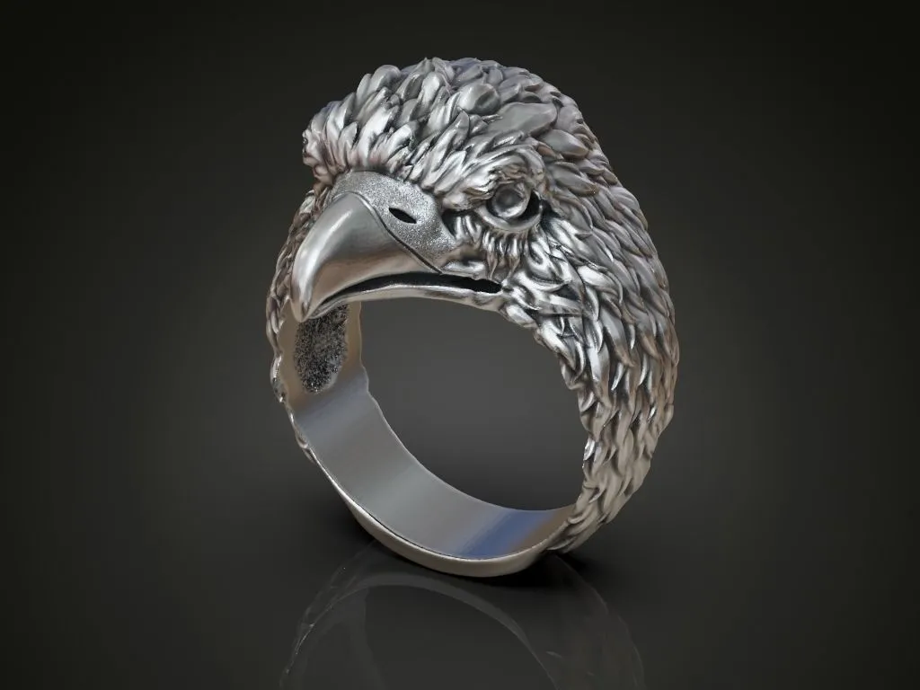 Men's Ring Eagle Hawk Falcon Head-8 Silver ring featuring a detailed depiction of an eagle, hawk, and falcon head, symbolizing strength and freedom, perfect for those who embrace a bold style.