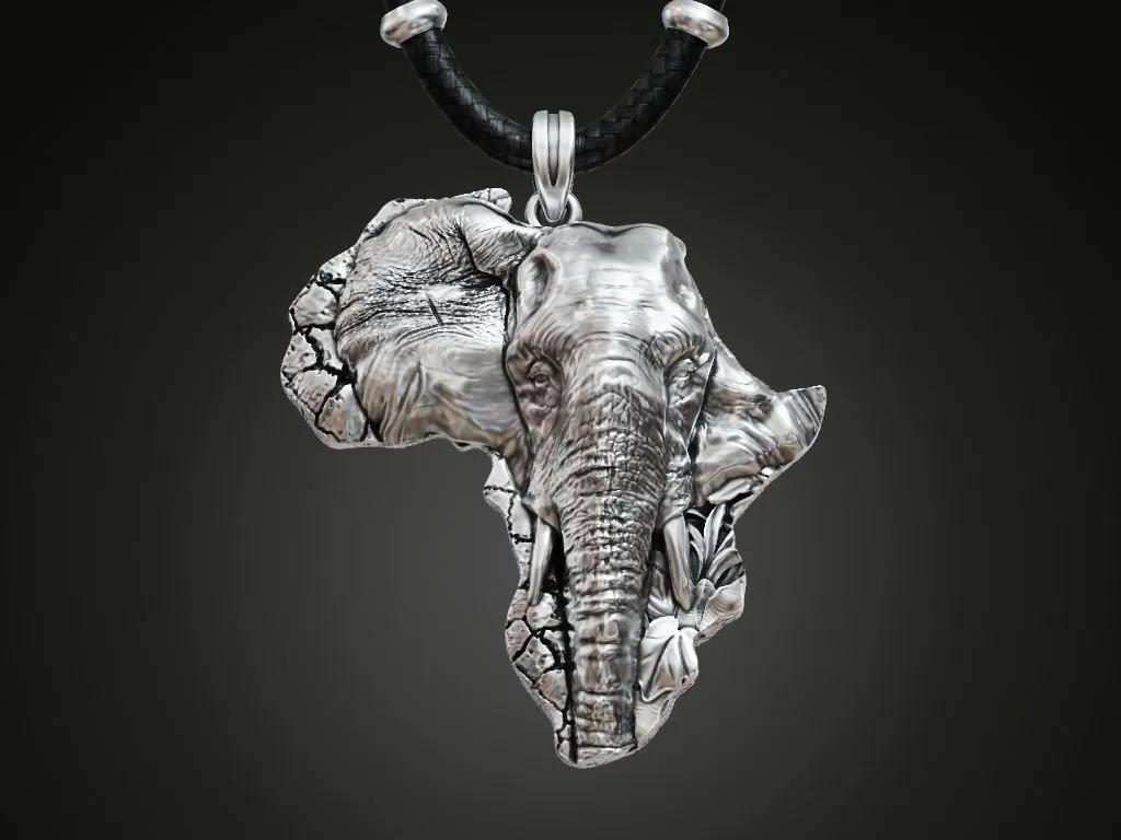 Silver pendant depicting an African elephant, symbolizing strength, family, and conservation.