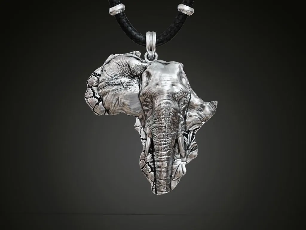 Silver pendant depicting an African elephant, symbolizing strength, family, and conservation.