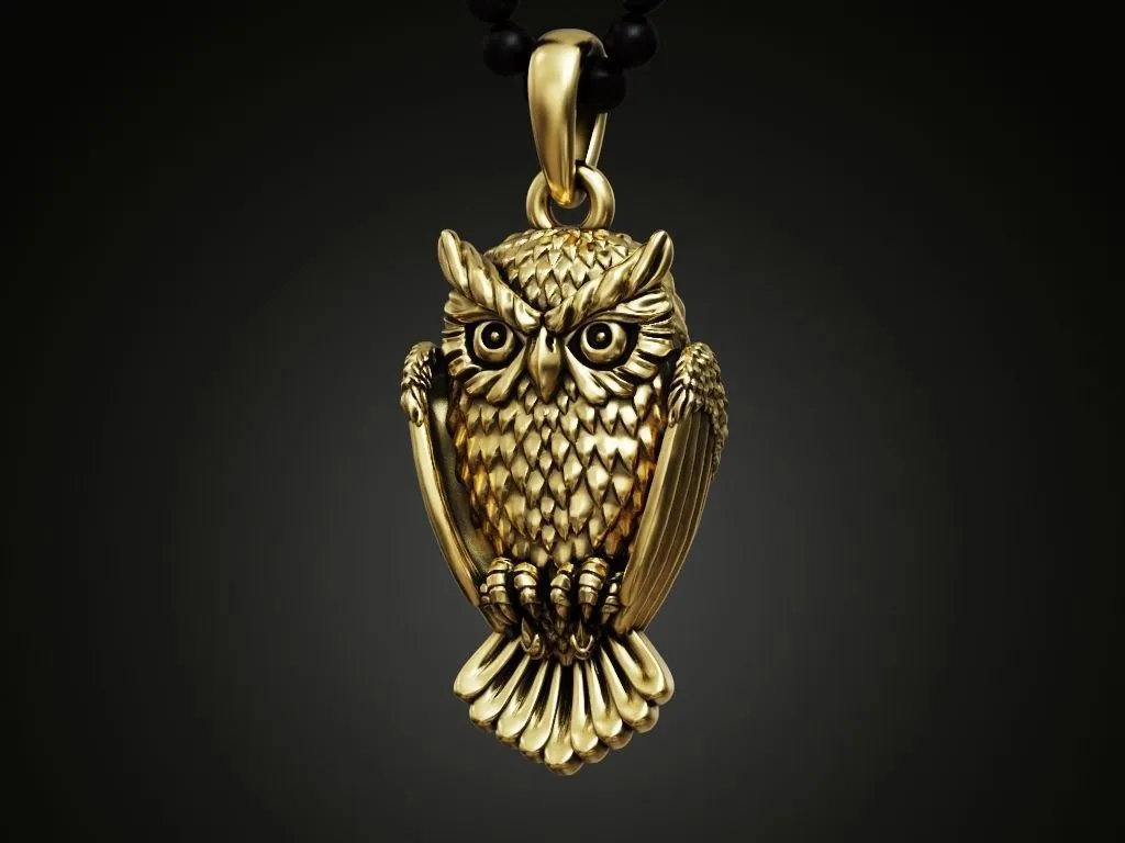 Silver pendant of an owl, intricately designed to showcase its detailed feathers and wise expression.