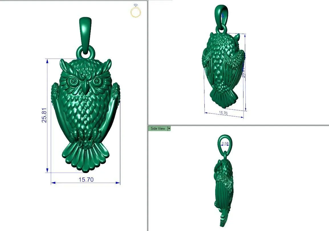 Silver pendant of an owl, intricately designed to showcase its detailed feathers and wise expression.