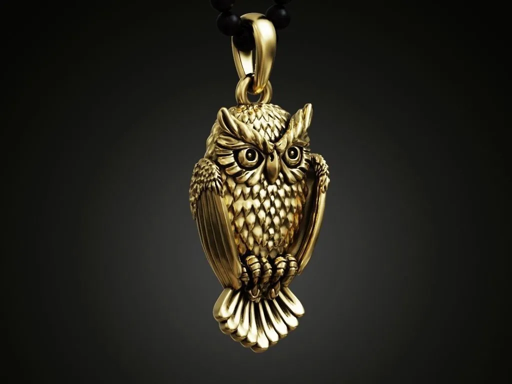 Silver pendant of an owl, intricately designed to showcase its detailed feathers and wise expression.