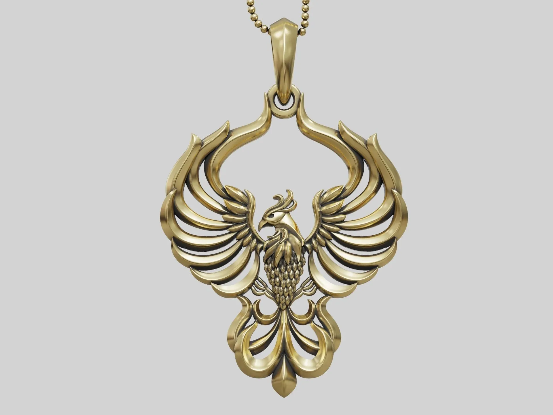 Phoenix Bird Pendant-1 Silver Phoenix Bird Pendant depicting the mythical phoenix in mid-flight, symbolizing rebirth and renewal.