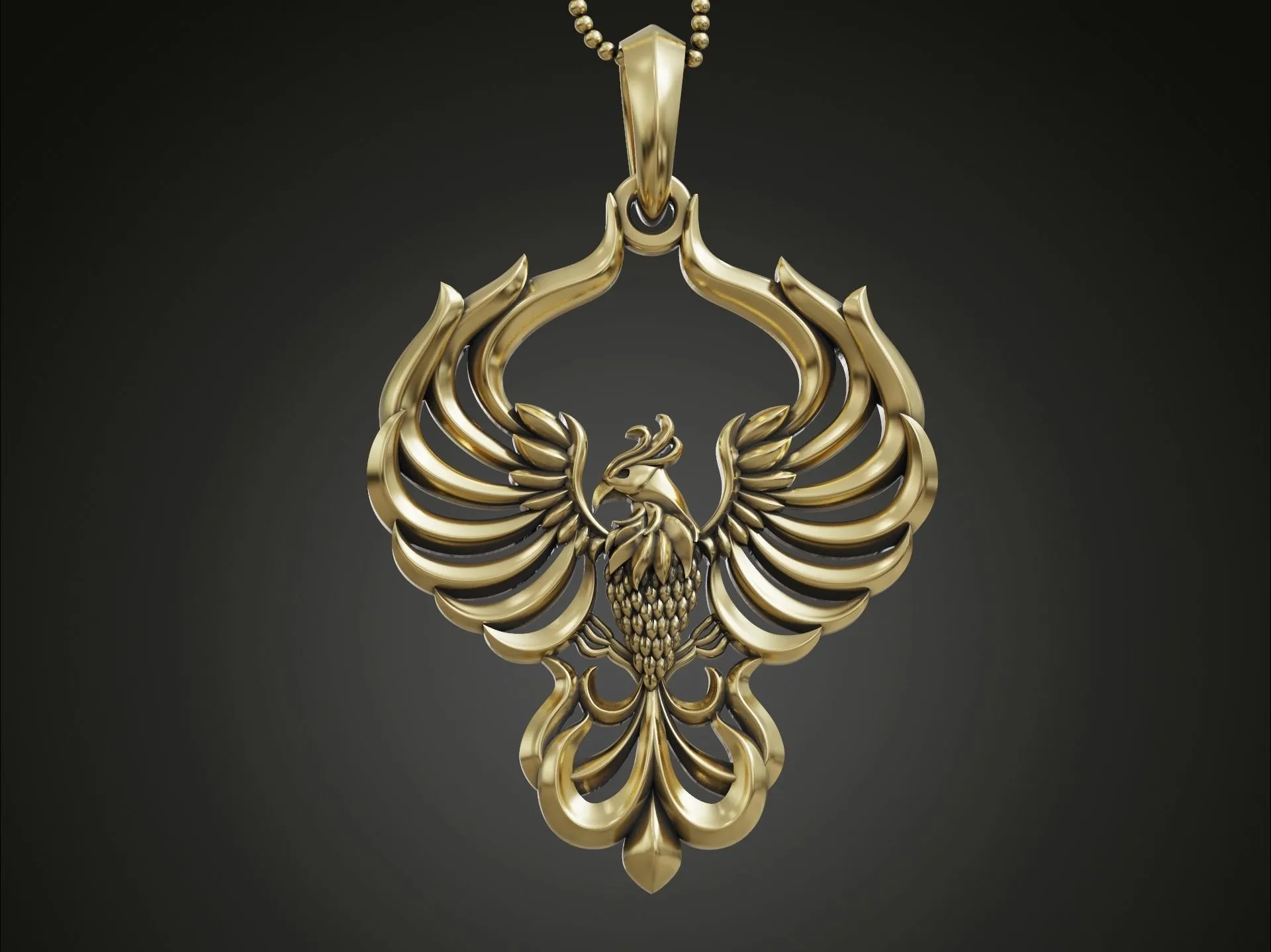 Phoenix Bird Pendant-2 Silver Phoenix Bird Pendant depicting the mythical phoenix in mid-flight, symbolizing rebirth and renewal.