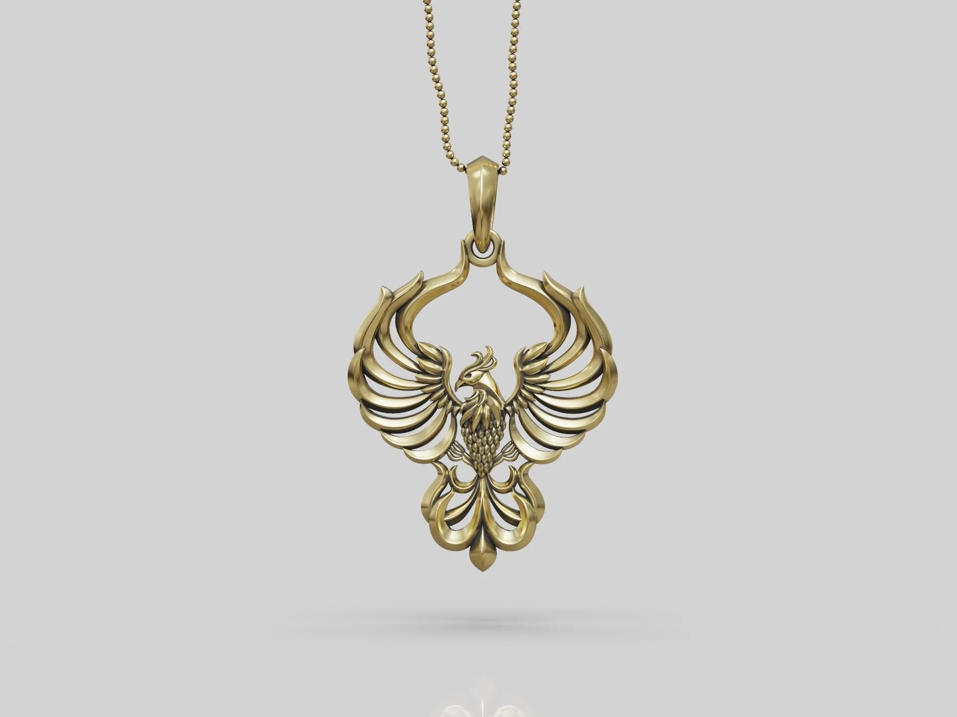 Phoenix Bird Pendant-7 Silver Phoenix Bird Pendant depicting the mythical phoenix in mid-flight, symbolizing rebirth and renewal.