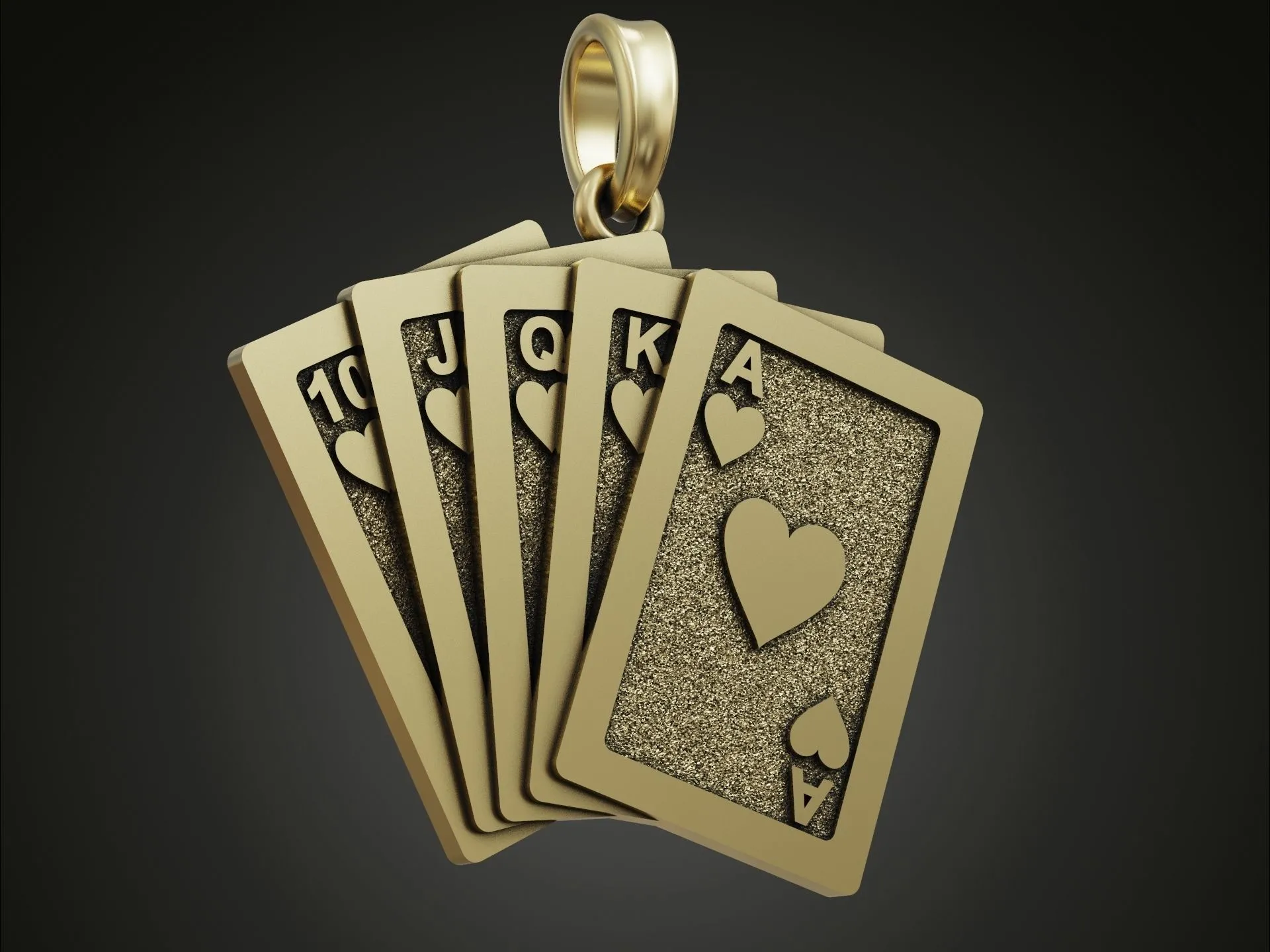 Poker Royal Flush Playing Cards Pendant-2 Silver pendant featuring a royal flush from the suit of spades, ideal for poker players and enthusiasts.