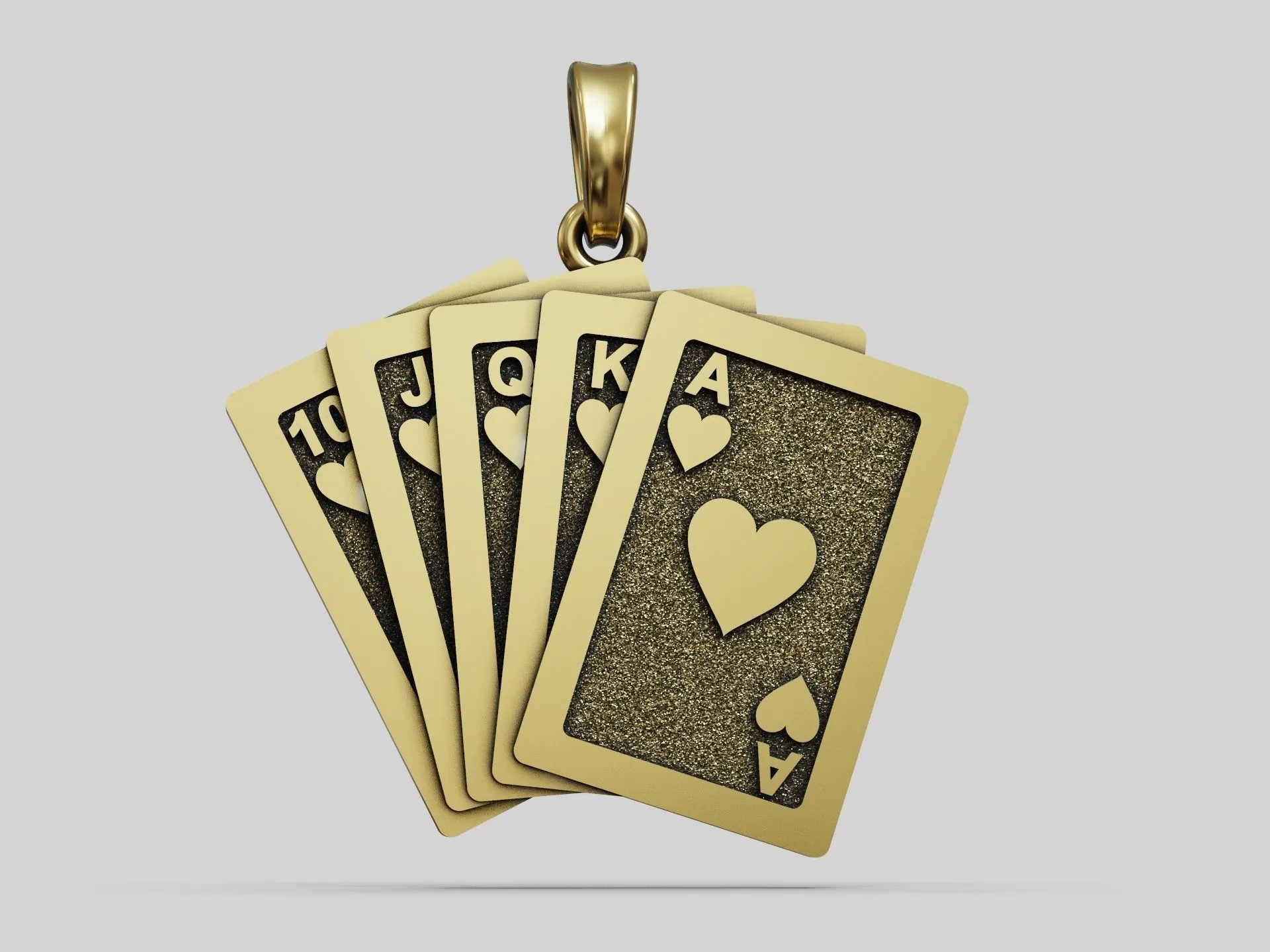 Poker Royal Flush Playing Cards Pendant-3 Silver pendant featuring a royal flush from the suit of spades, ideal for poker players and enthusiasts.