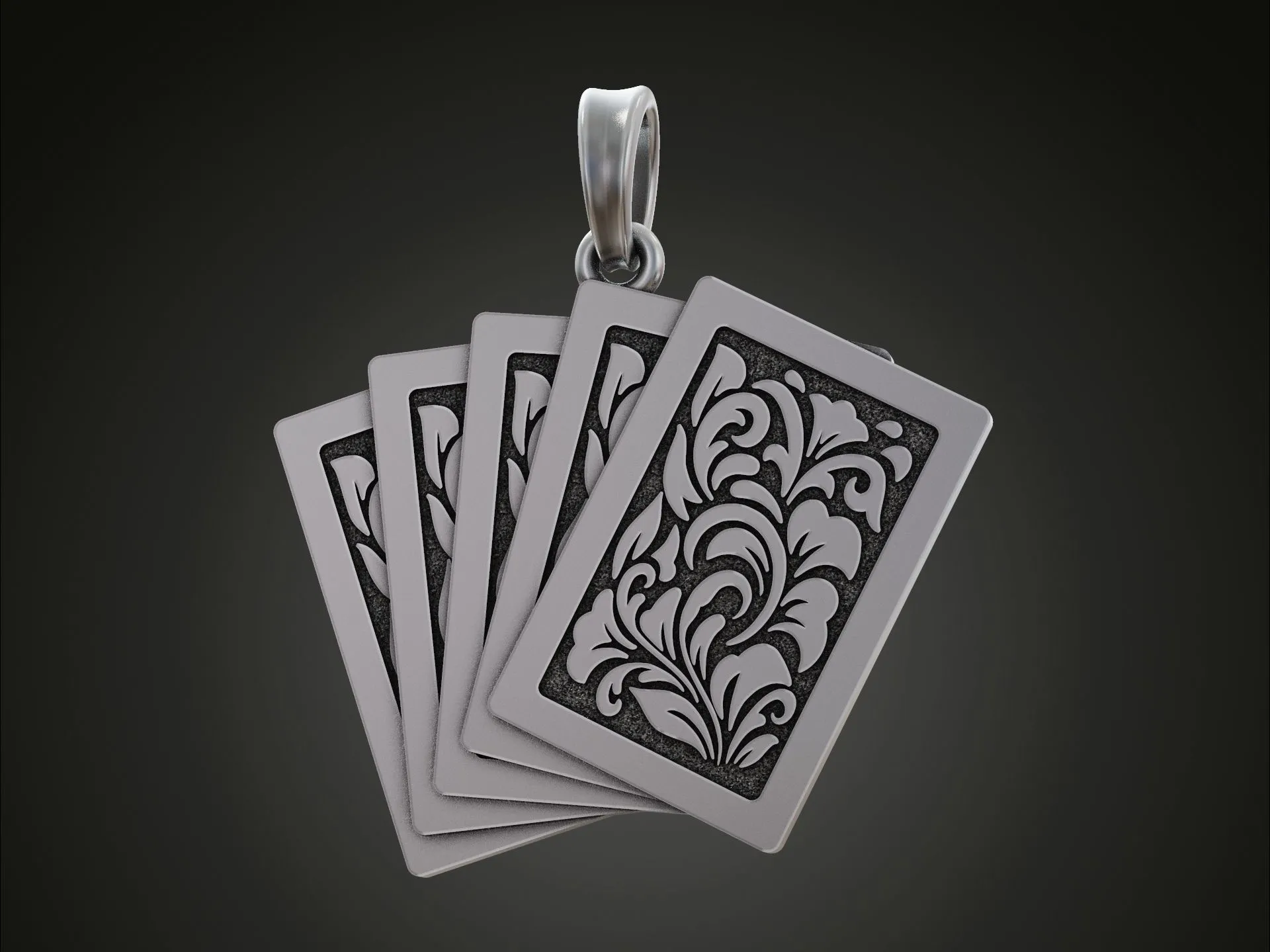 Poker Royal Flush Playing Cards Pendant-6 Silver pendant featuring a royal flush from the suit of spades, ideal for poker players and enthusiasts.