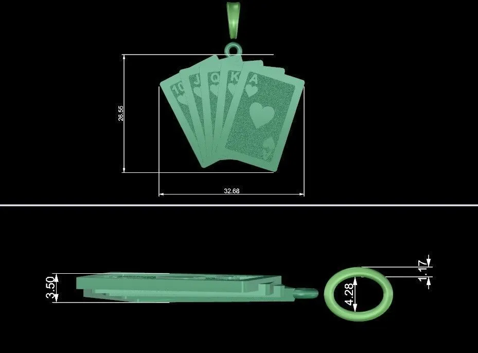 Poker Royal Flush Playing Cards Pendant-7 Silver pendant featuring a royal flush from the suit of spades, ideal for poker players and enthusiasts.