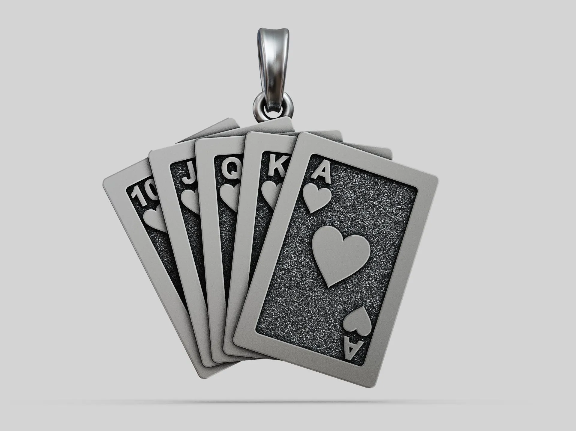 Poker Royal Flush Playing Cards Pendant-8 Silver pendant featuring a royal flush from the suit of spades, ideal for poker players and enthusiasts.