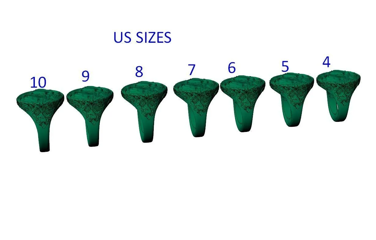 Silver ring featuring a detailed depiction of a woman's and man's faces intertwined with a floral pattern, symbolizing unity and beauty, perfect for those who embrace a bold style.