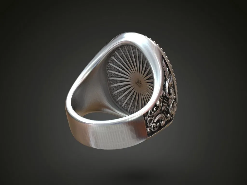 Silver ring featuring a detailed depiction of Jesus Christ holding a lamb, symbolizing compassion and faith, perfect for those who embrace a bold style.