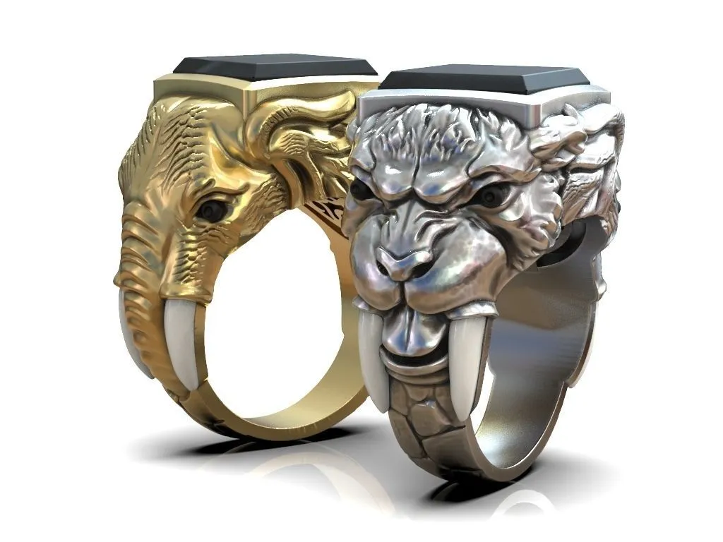 Ring Sabertooth Tiger and Elephant-15