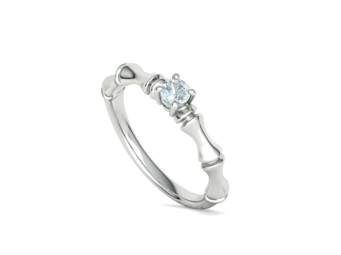 SWR-006-Bamboo Style Solitaire Ring-17 Bamboo Style Solitaire Ring in Sterling Silver 925