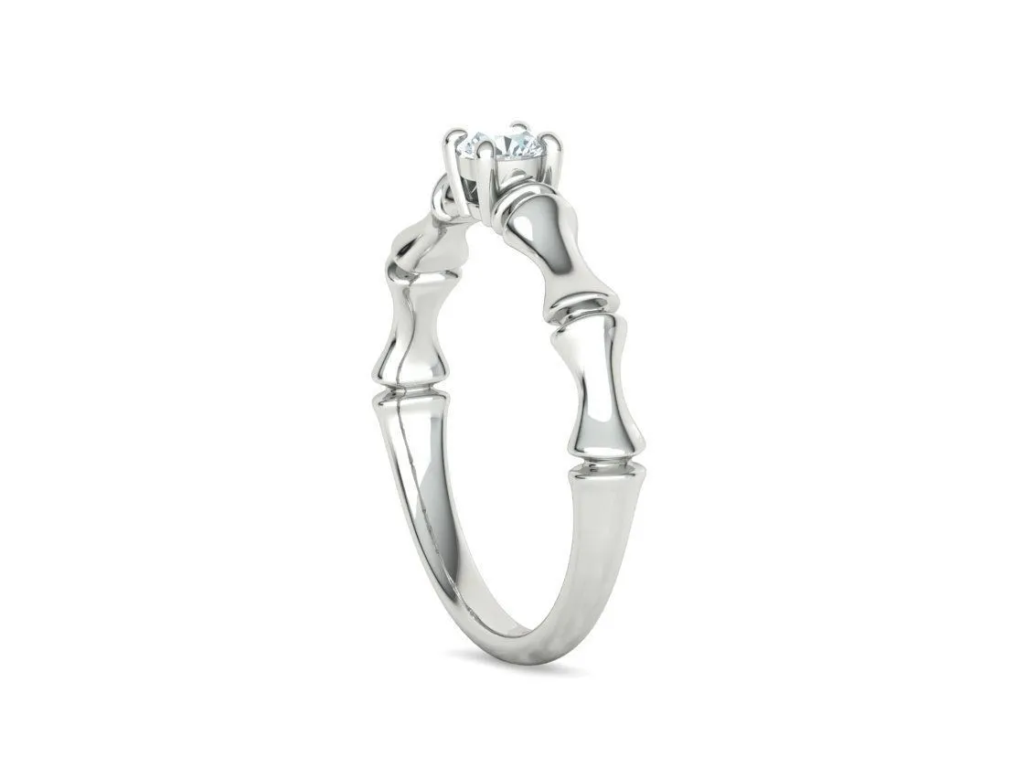 SWR-006-Bamboo Style Solitaire Ring-20 Bamboo Style Solitaire Ring in Sterling Silver 925