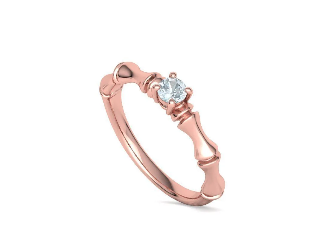 SWR-006-Bamboo Style Solitaire Ring-24 Bamboo Style Solitaire Ring in Sterling Silver 925