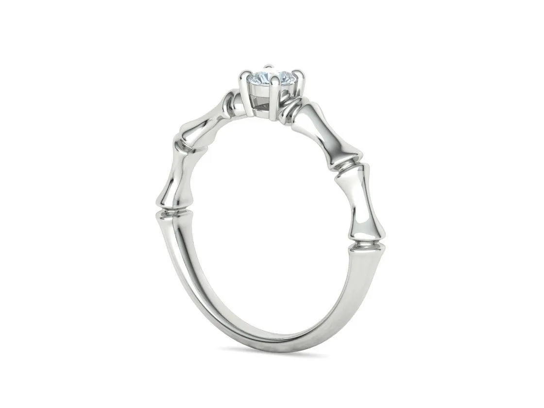 SWR-006-Bamboo Style Solitaire Ring-26 Bamboo Style Solitaire Ring in Sterling Silver 925