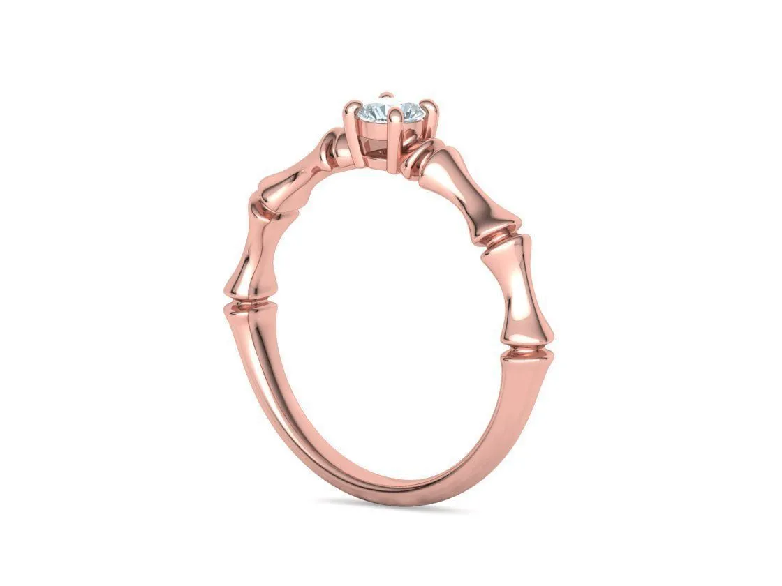 SWR-006-Bamboo Style Solitaire Ring-31 Bamboo Style Solitaire Ring in Sterling Silver 925