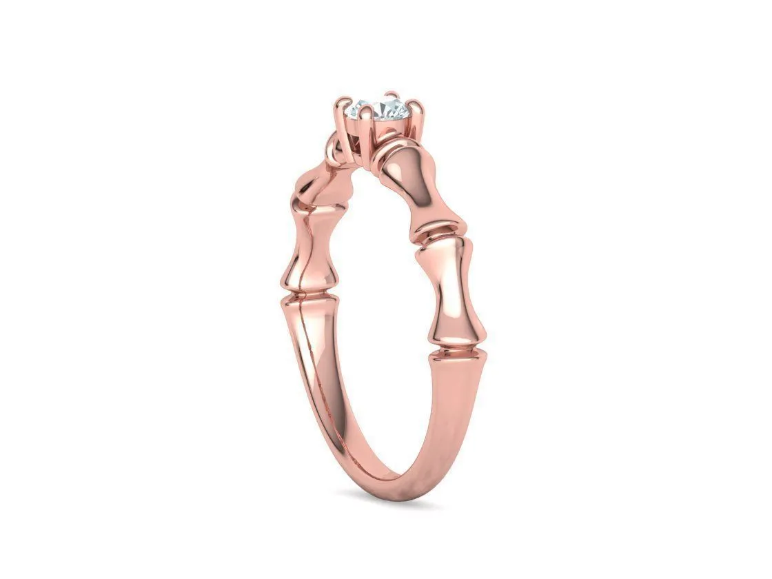 SWR-006-Bamboo Style Solitaire Ring-33 Bamboo Style Solitaire Ring in Sterling Silver 925